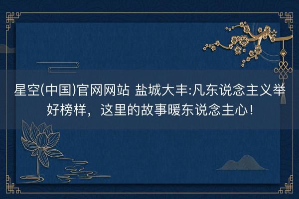 星空(中国)官网网站 盐城大丰:凡东说念主义举好榜样，这里的故事暖东说念主心！