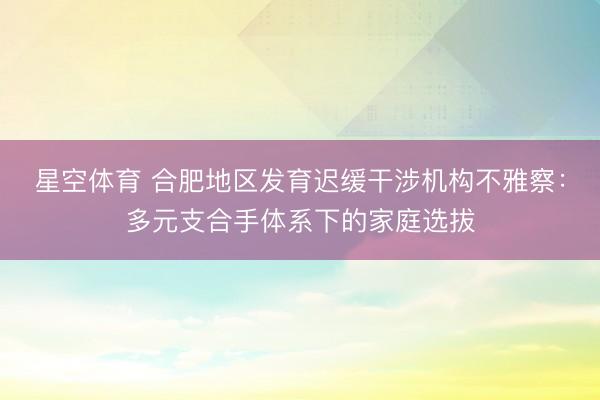 星空体育 合肥地区发育迟缓干涉机构不雅察：多元支合手体系下的家庭选拔